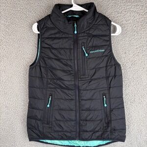 Vineyard Vines Womens Vest XS Black Teal Mountain Weekend Puffer Zip Pockets